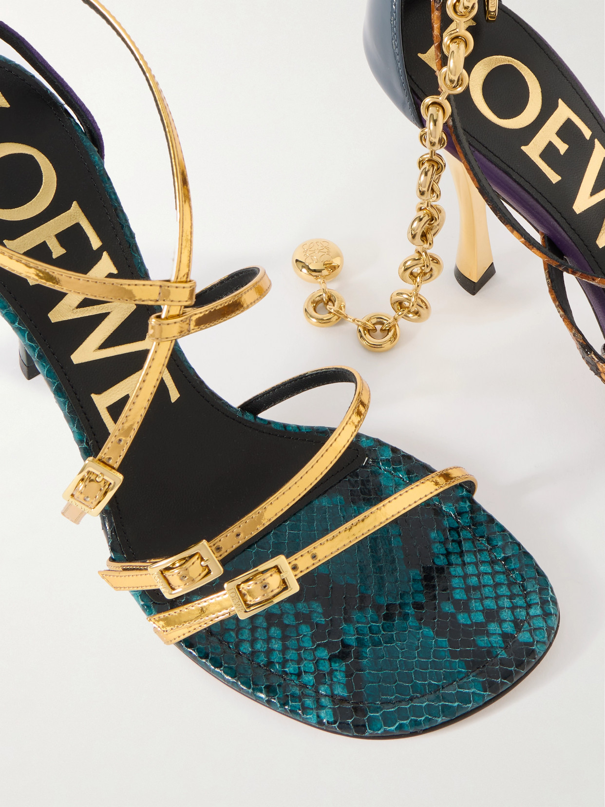 Loewe New Comic Mirrored And Snake-effect Leather Sandals In Multi