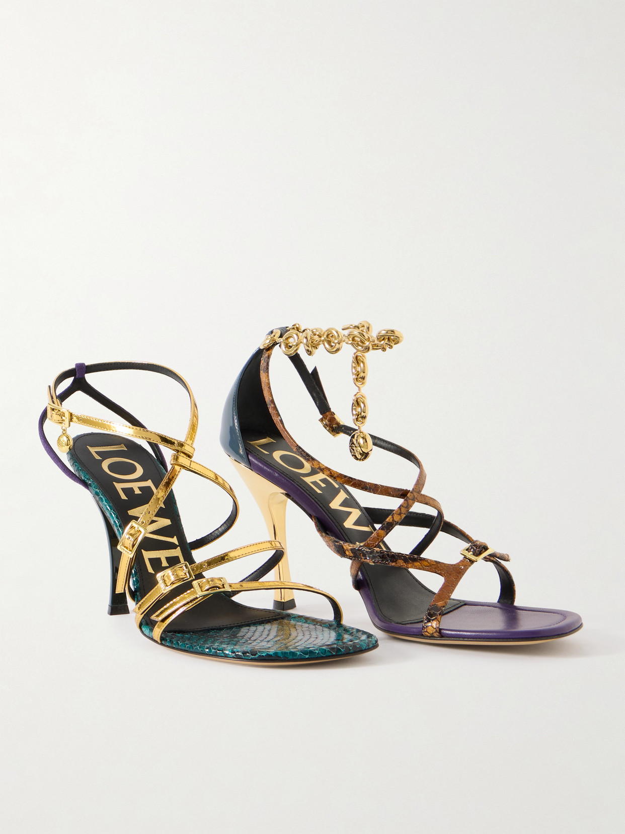 Loewe New Comic Mirrored And Snake-effect Leather Sandals In Multi