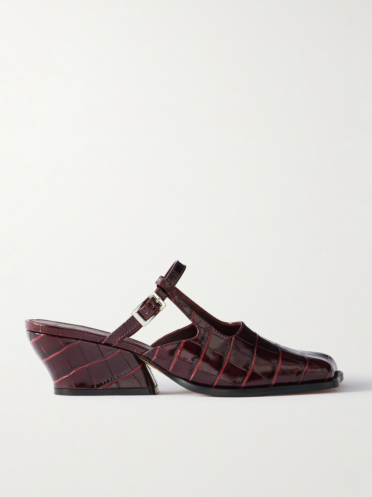 Loewe Onda Croc-effect Leather Mules In Burgundy