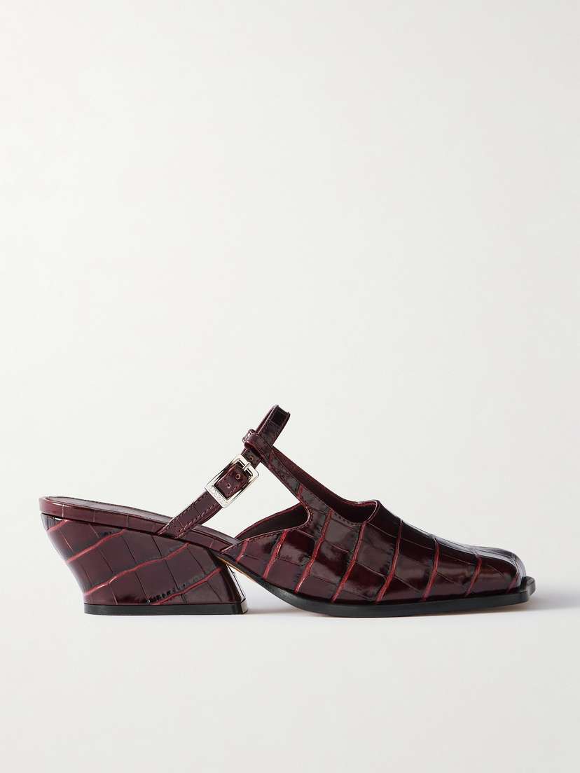 Loewe Onda Croc-effect Leather Mules