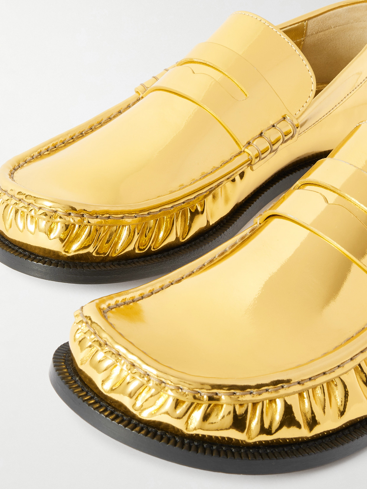 Loewe Campo Mirrored-leather Penny Loafers In Gold