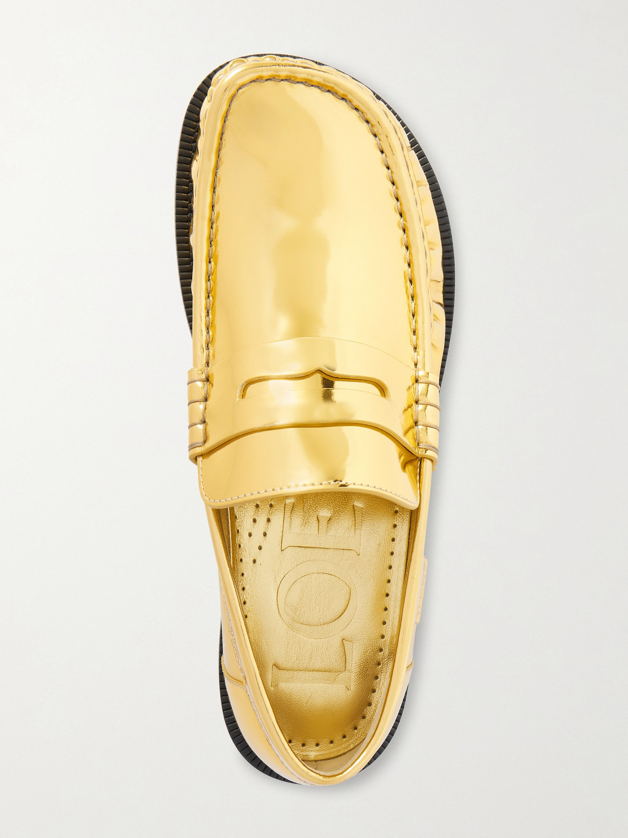 Loewe Campo Mirrored-leather Penny Loafers In Gold