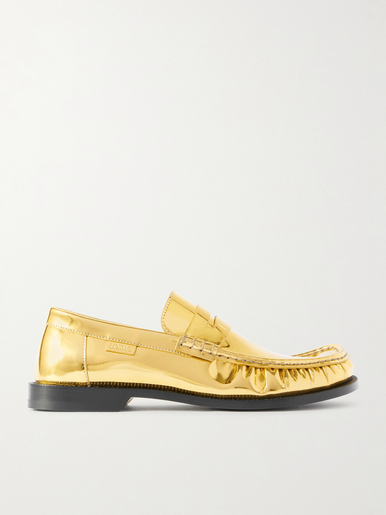 Loewe Campo Mirrored-leather Penny Loafers In Gold