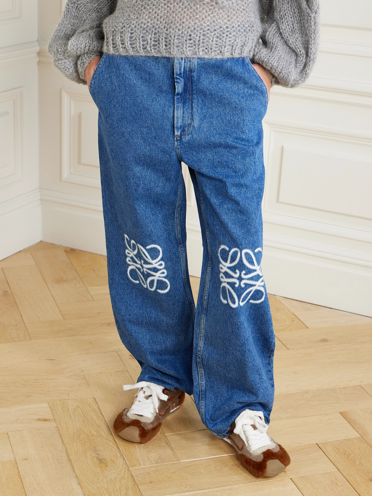 Loewe Ballet Runner 2.0 Leather-trimmed Shearling Sneakers In Brown