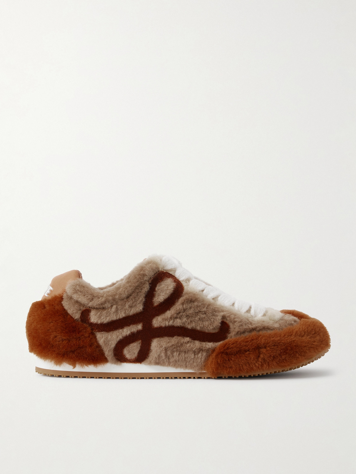 Loewe Ballet Runner 2.0 Leather-trimmed Shearling Sneakers In Brown