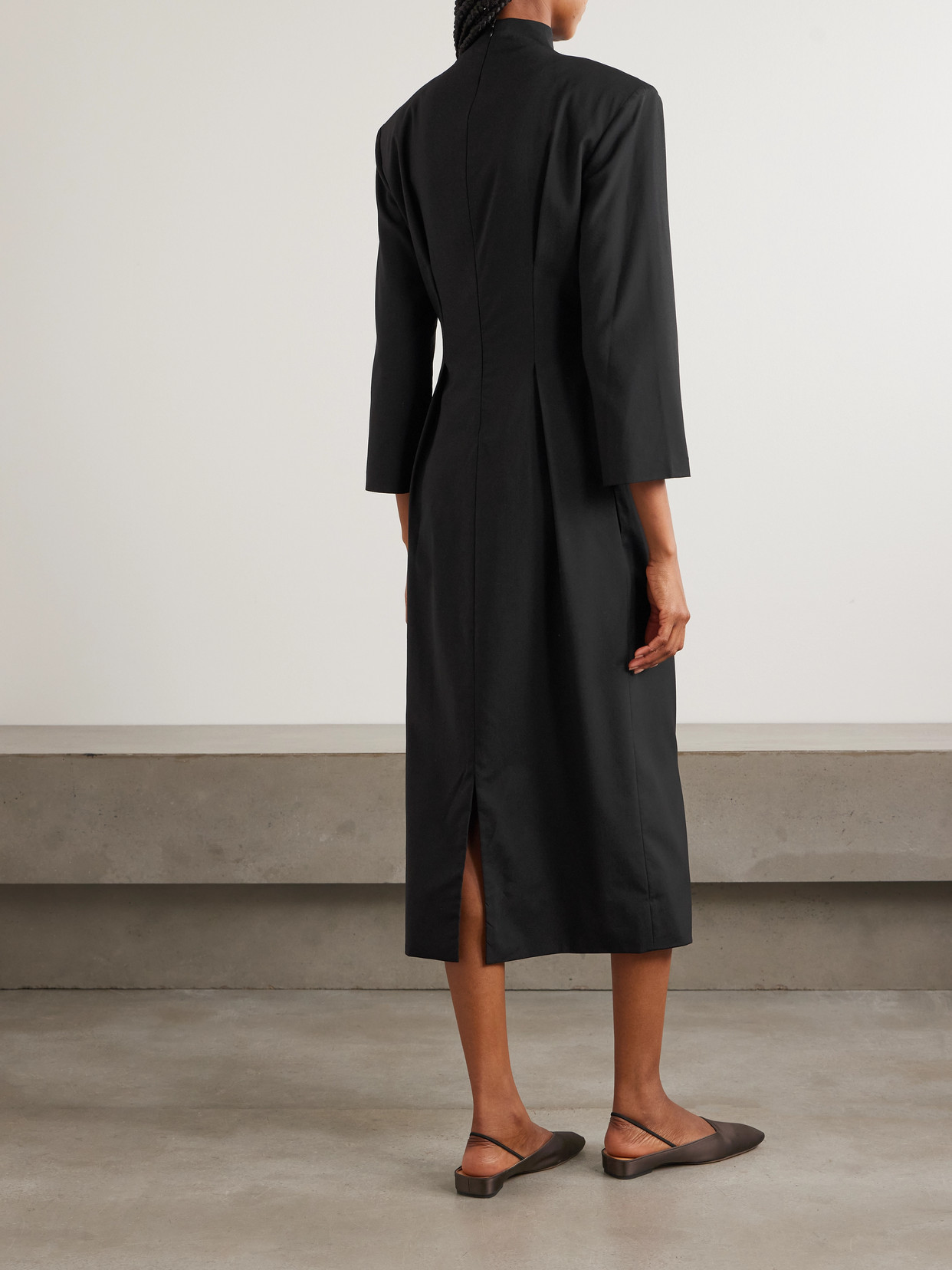 Calvin Klein Collection Addison Wool And Silk-blend Turtleneck Midi Dress In Black