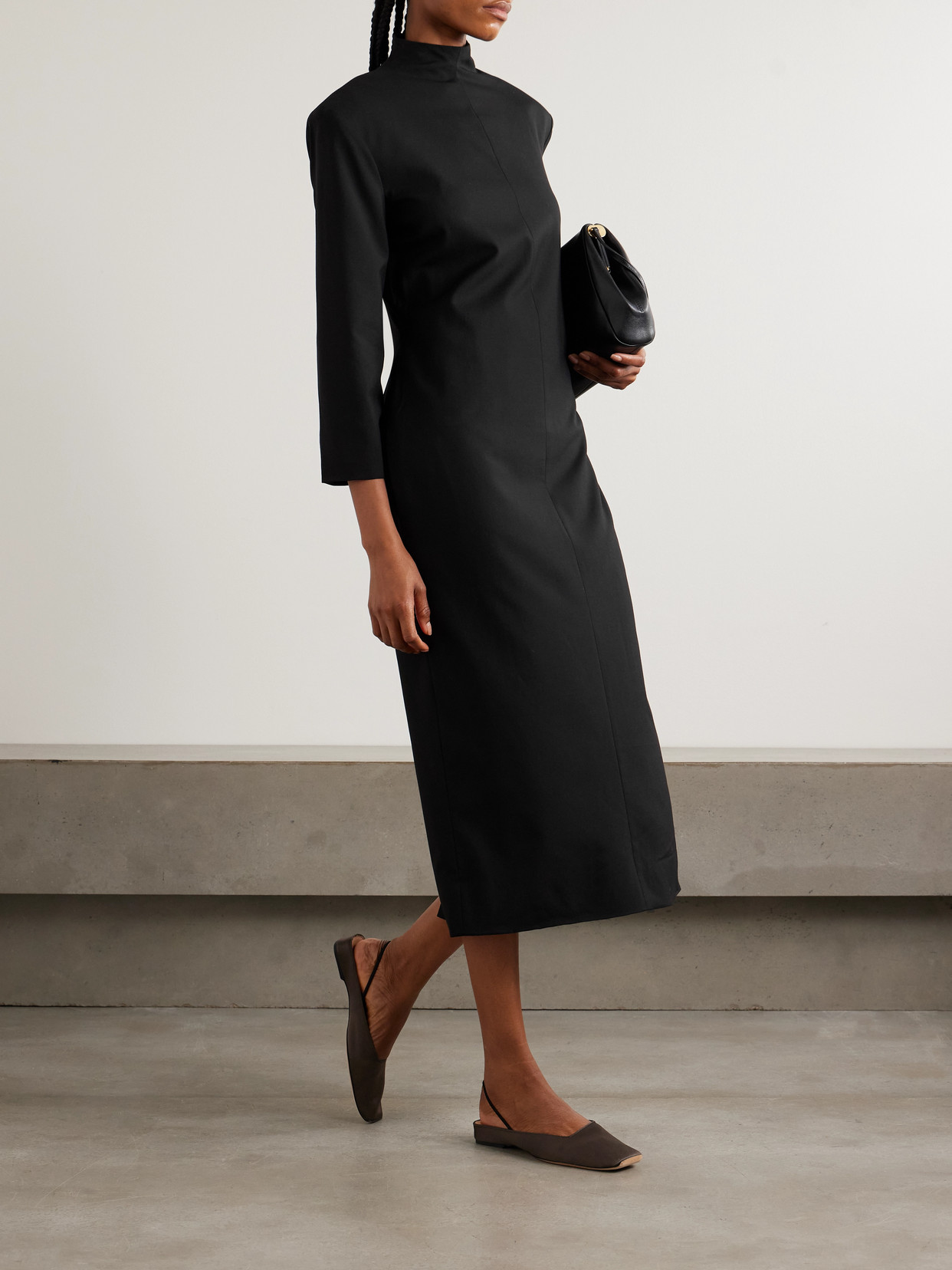 Calvin Klein Collection Addison Wool And Silk-blend Turtleneck Midi Dress In Black