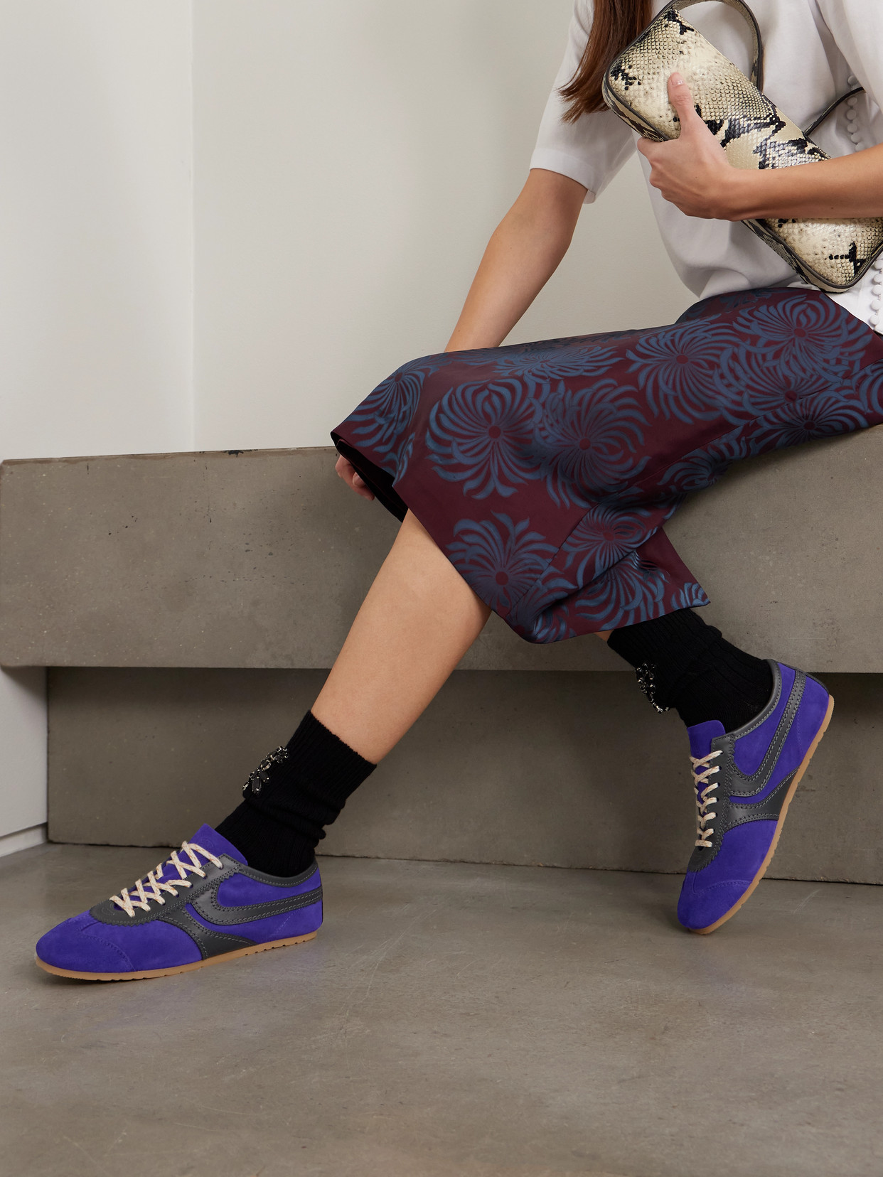 Dries Van Noten Leather-trimmed Suede Sneakers In Blue