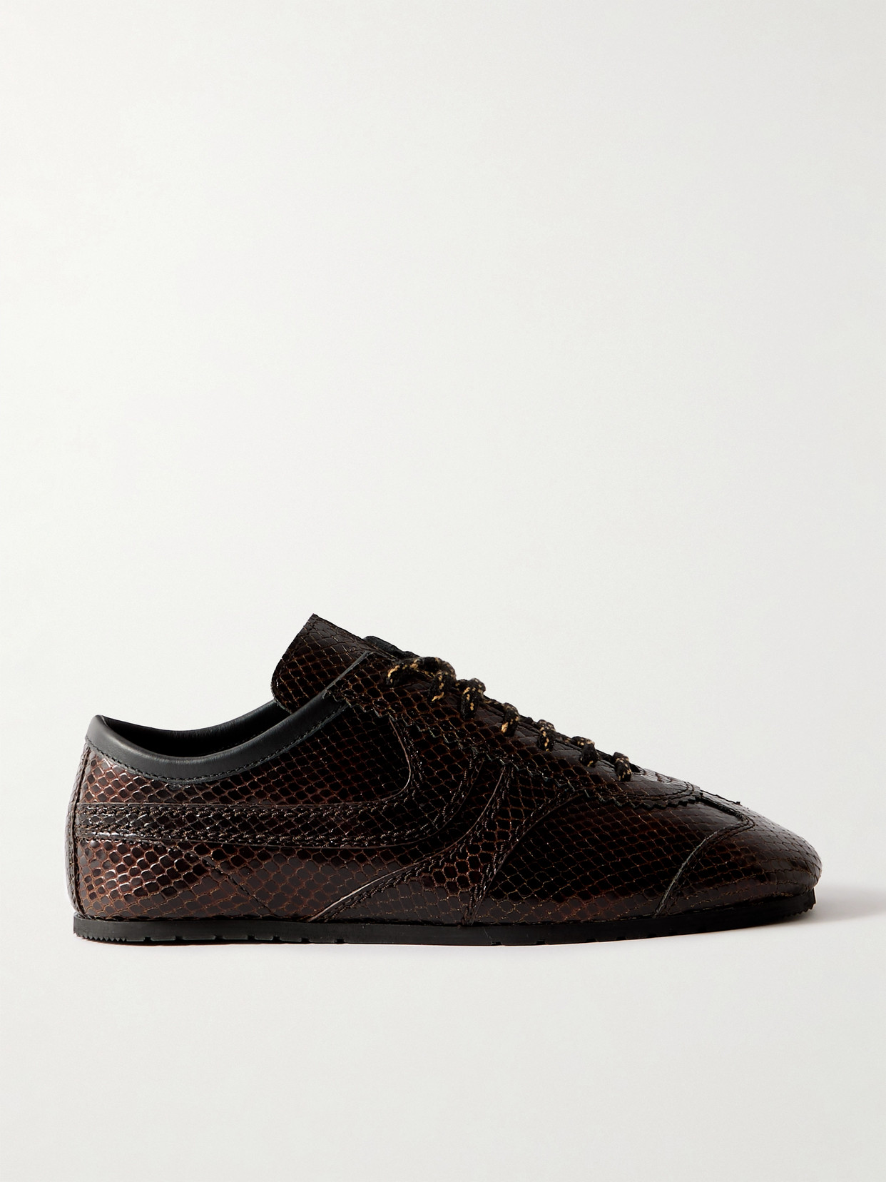 Dries Van Noten Snake-effect Leather Sneakers In Brown