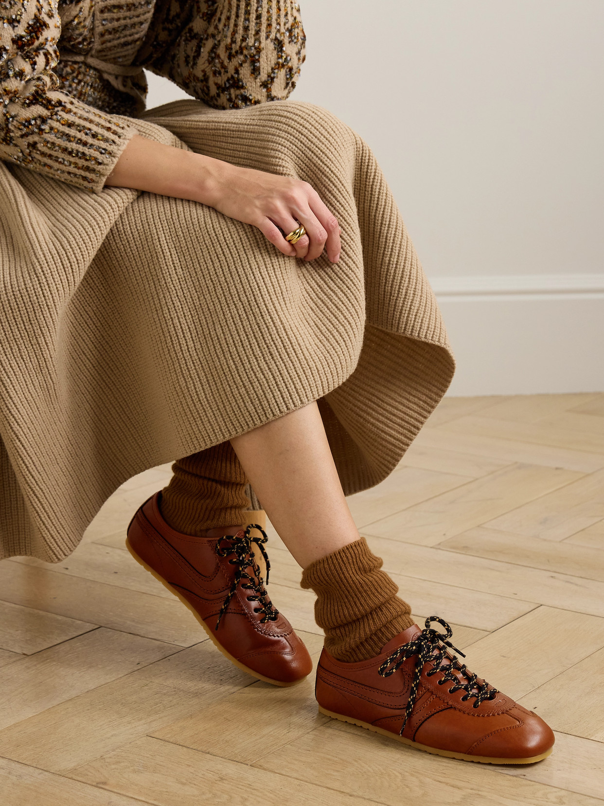 Dries Van Noten Leather Sneakers In Brown
