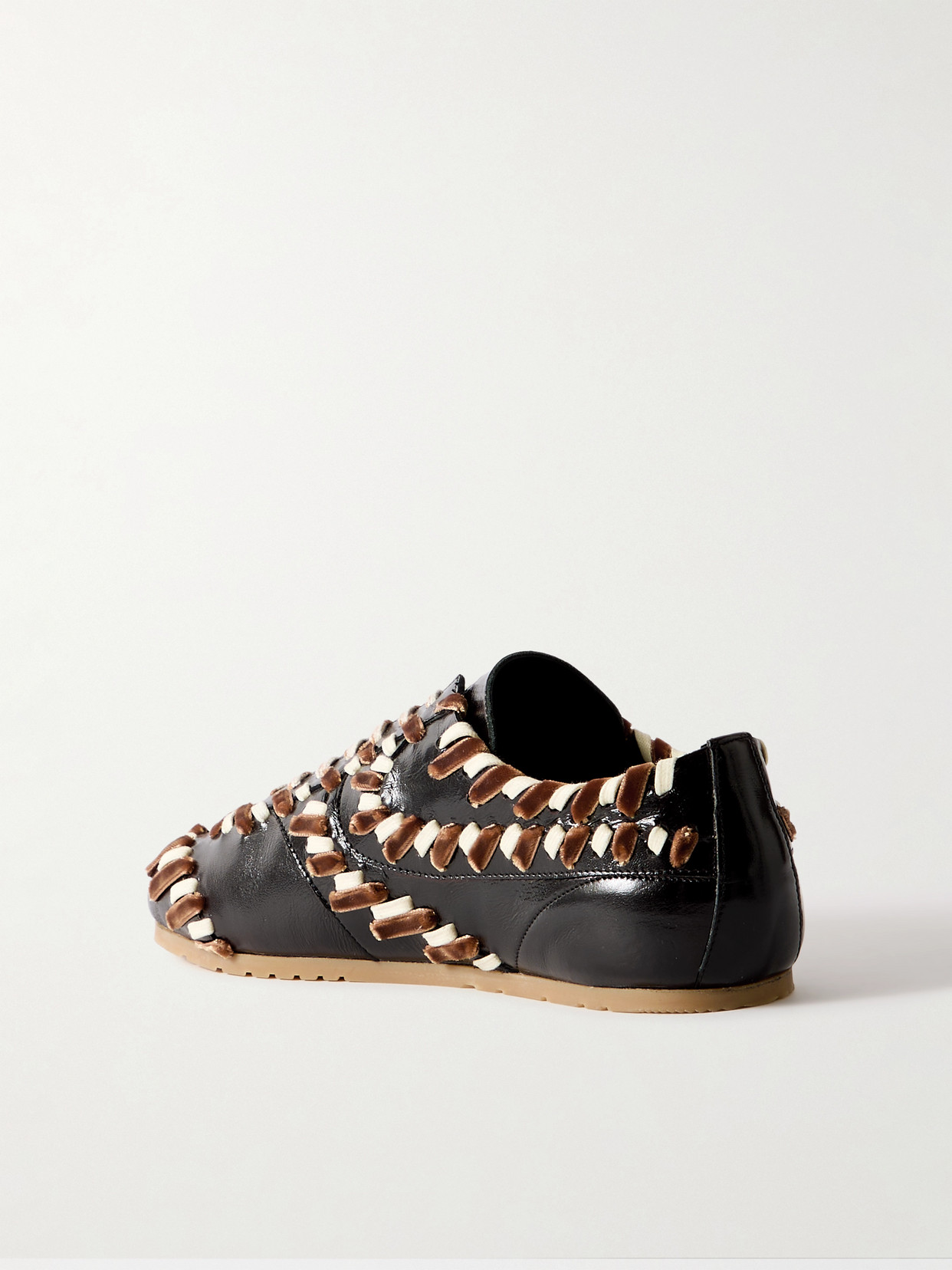 Cord And Velvet-Trimmed Glossed-Leather Sneakers