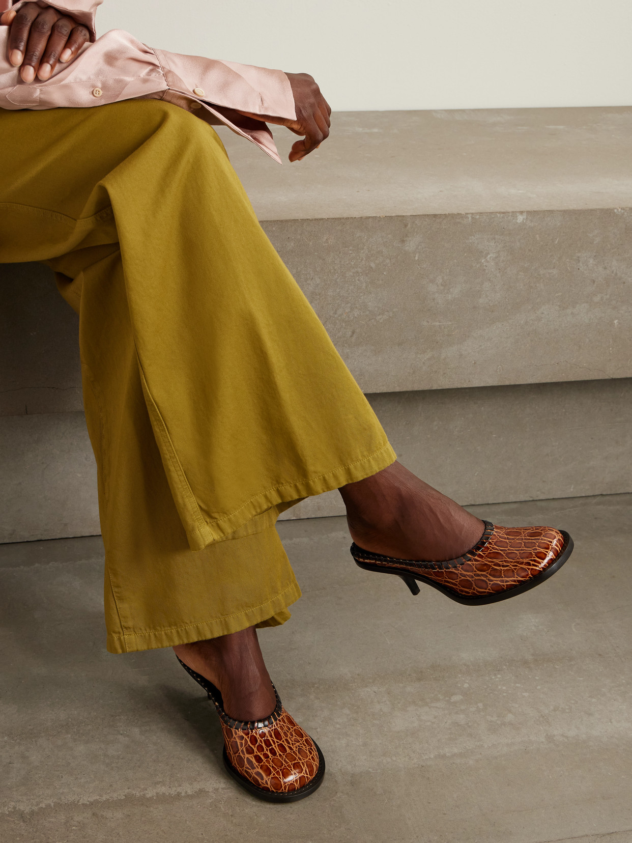 Dries Van Noten Croc-effect Leather Mules In Brown