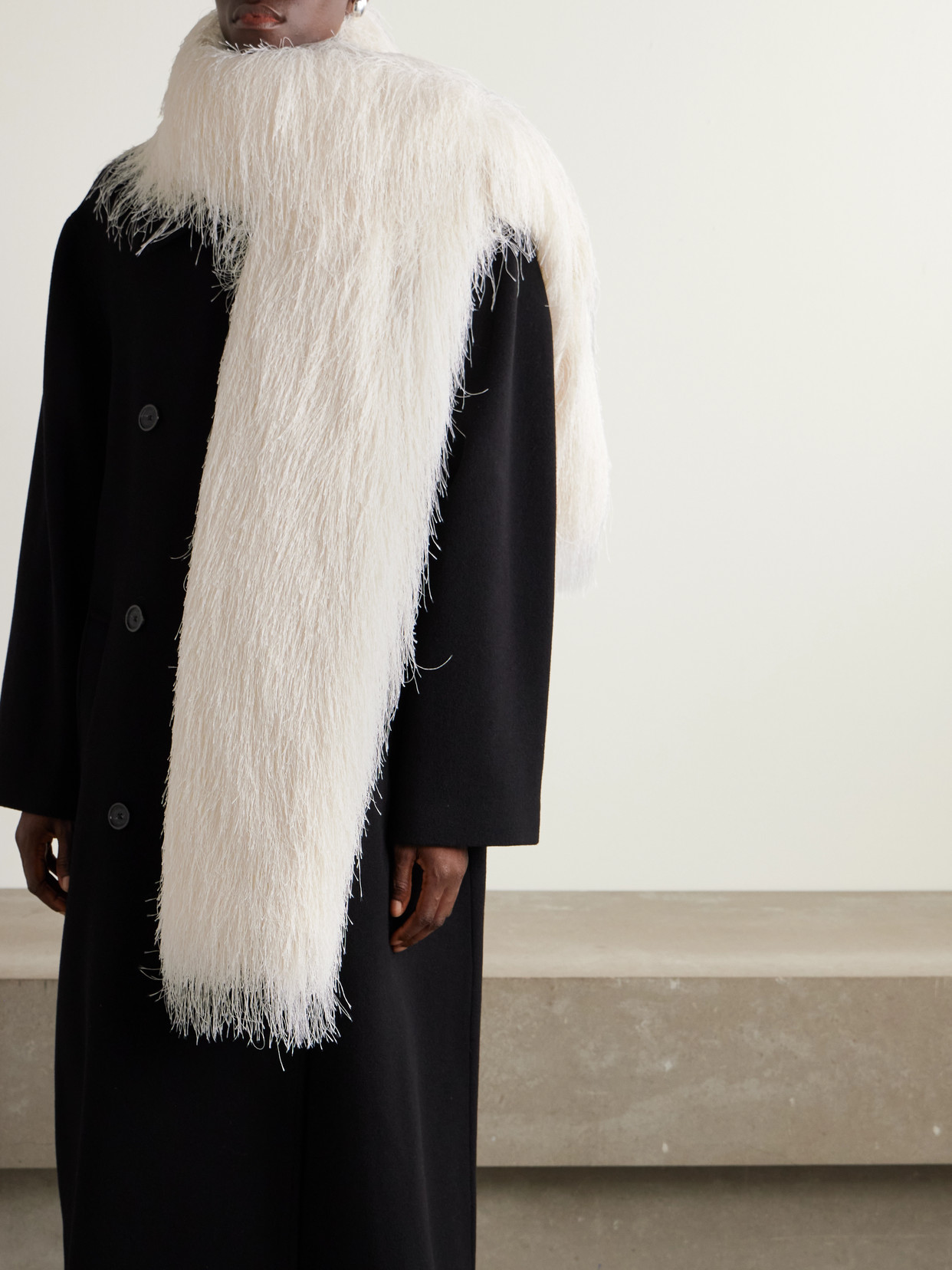 Dries Van Noten Fringed Knitted Scarf In White