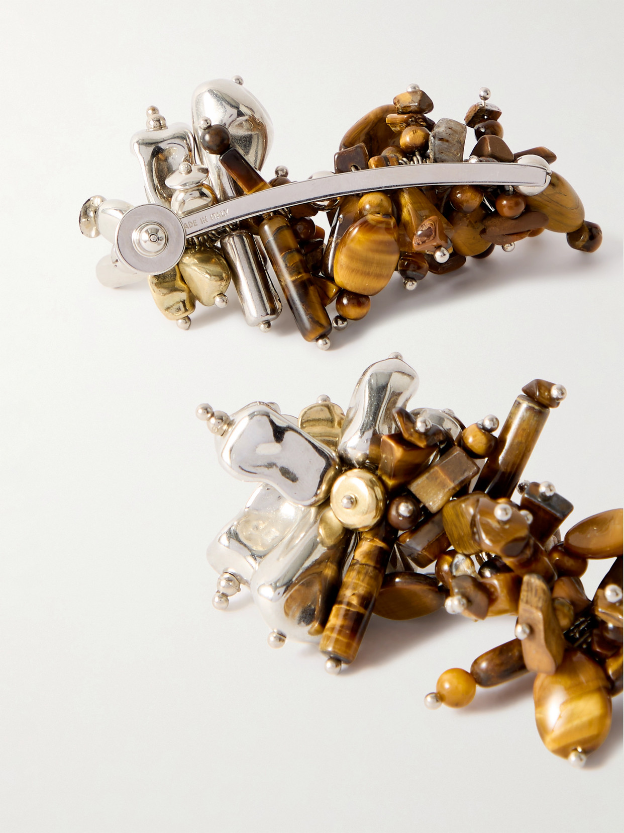 Dries Van Noten Silver- And Gold-tone Tiger's Eye Earrings In Multi