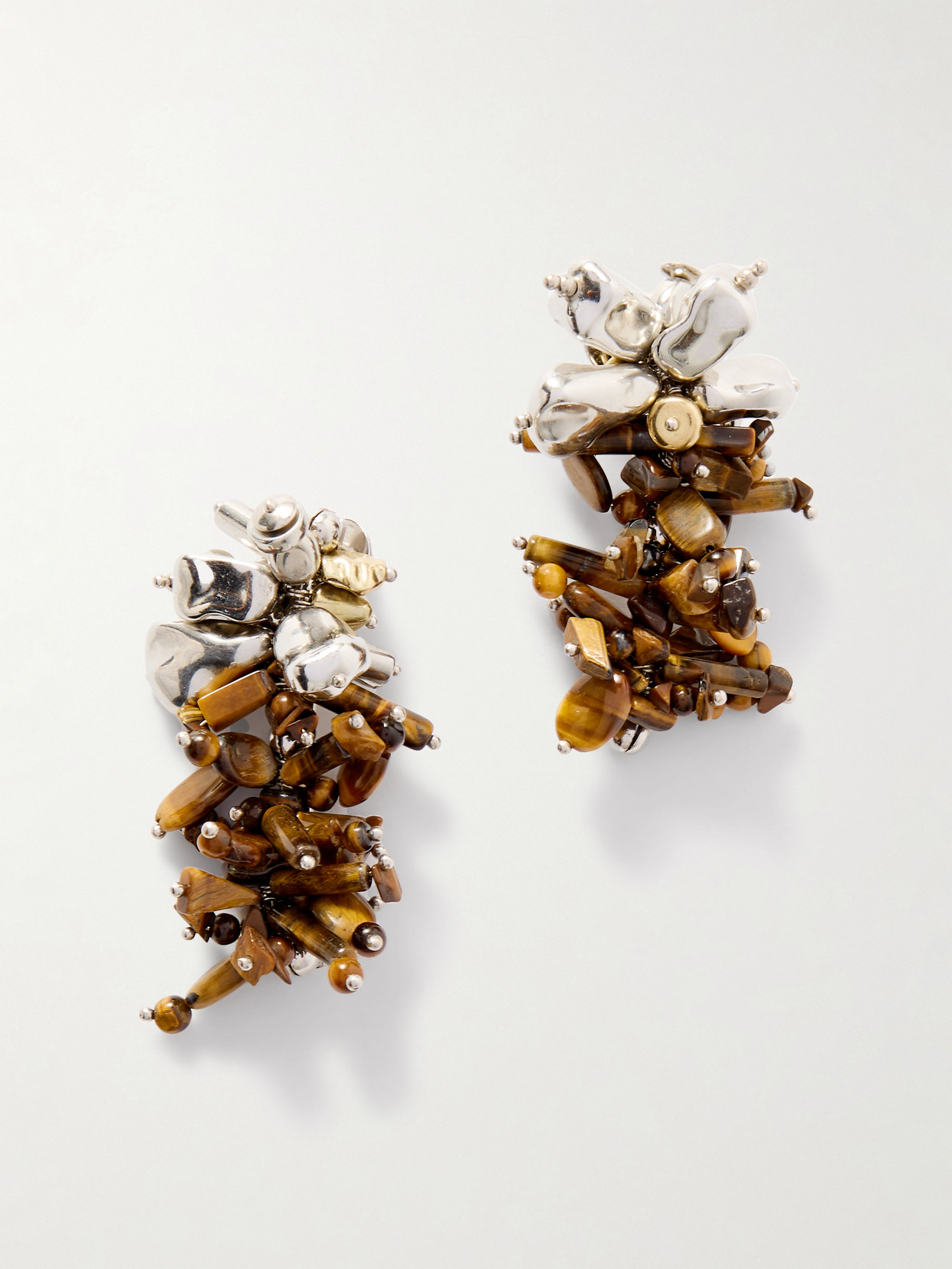 Dries Van Noten Silver- And Gold-tone Tiger's Eye Earrings In Multi