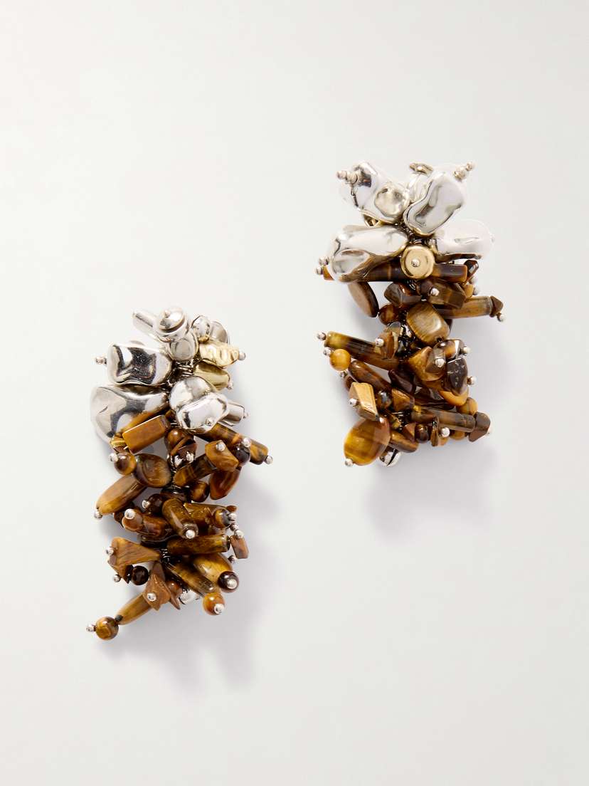 Dries Van Noten Silver- And Gold-tone Tiger's Eye Earrings