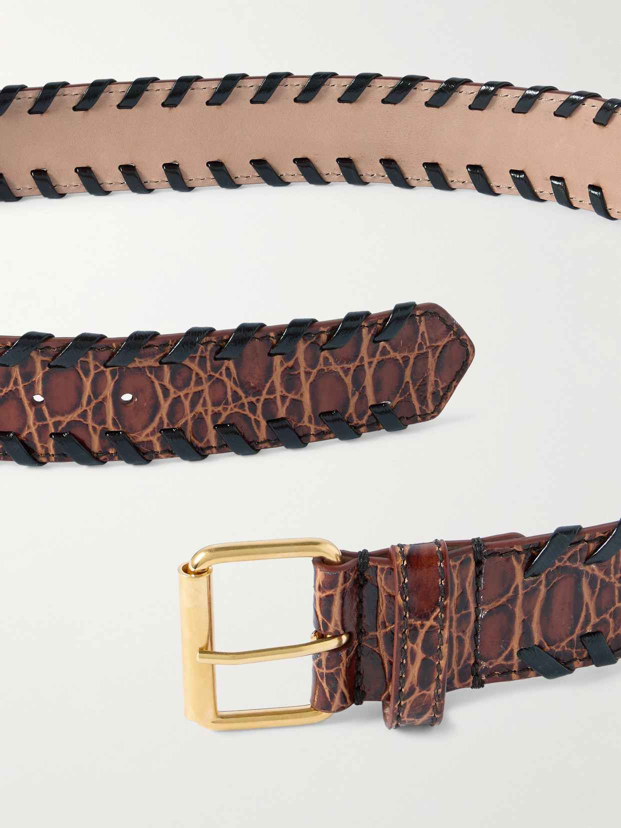 Dries Van Noten Croc-effect Leather Belt In Brown