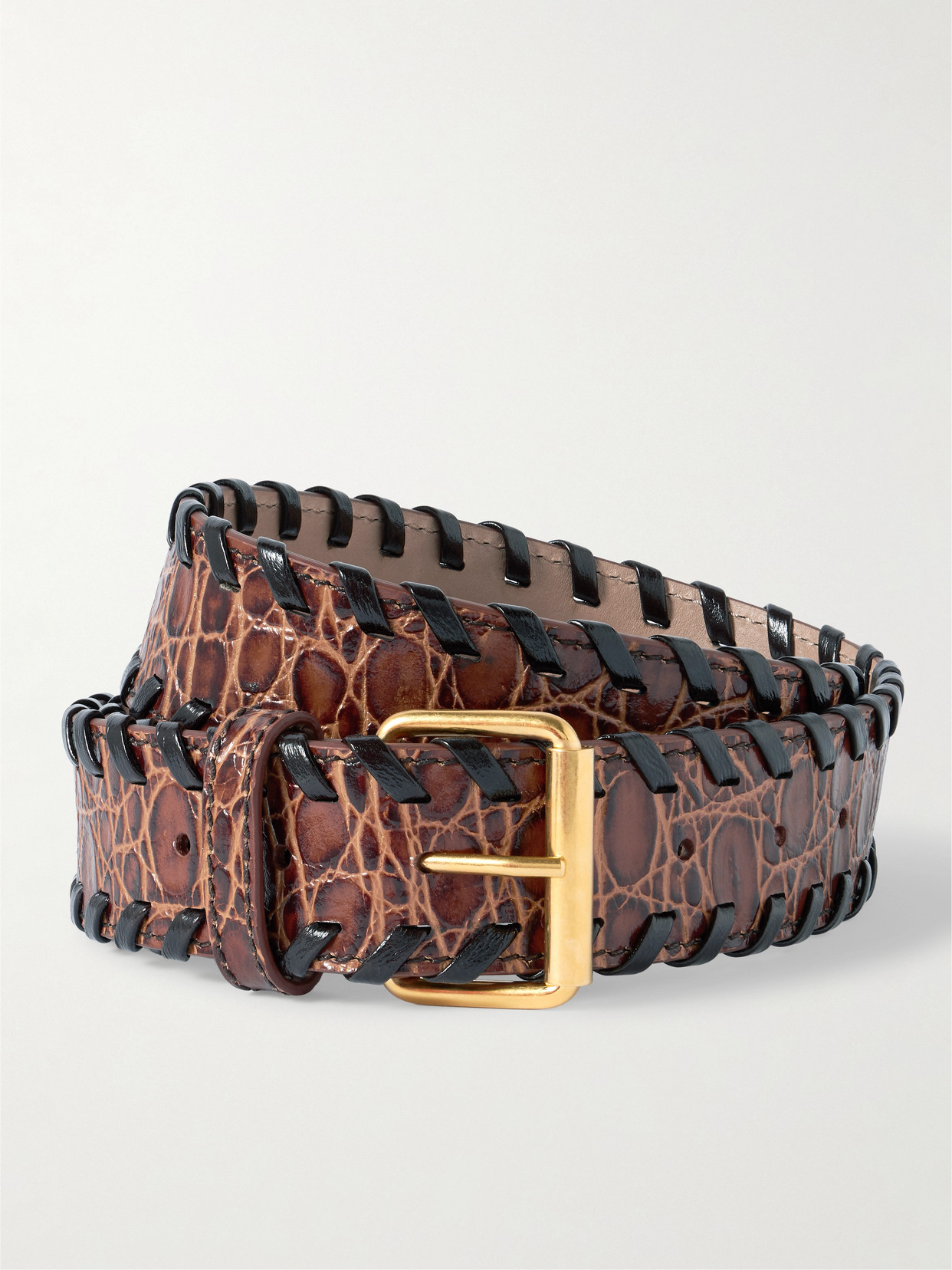 Dries Van Noten Croc-effect Leather Belt In Brown