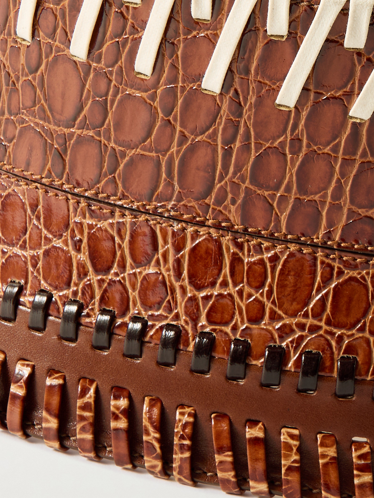 Dries Van Noten Whipstitched Paneled Croc-effect Leather Corset Belt In Brown