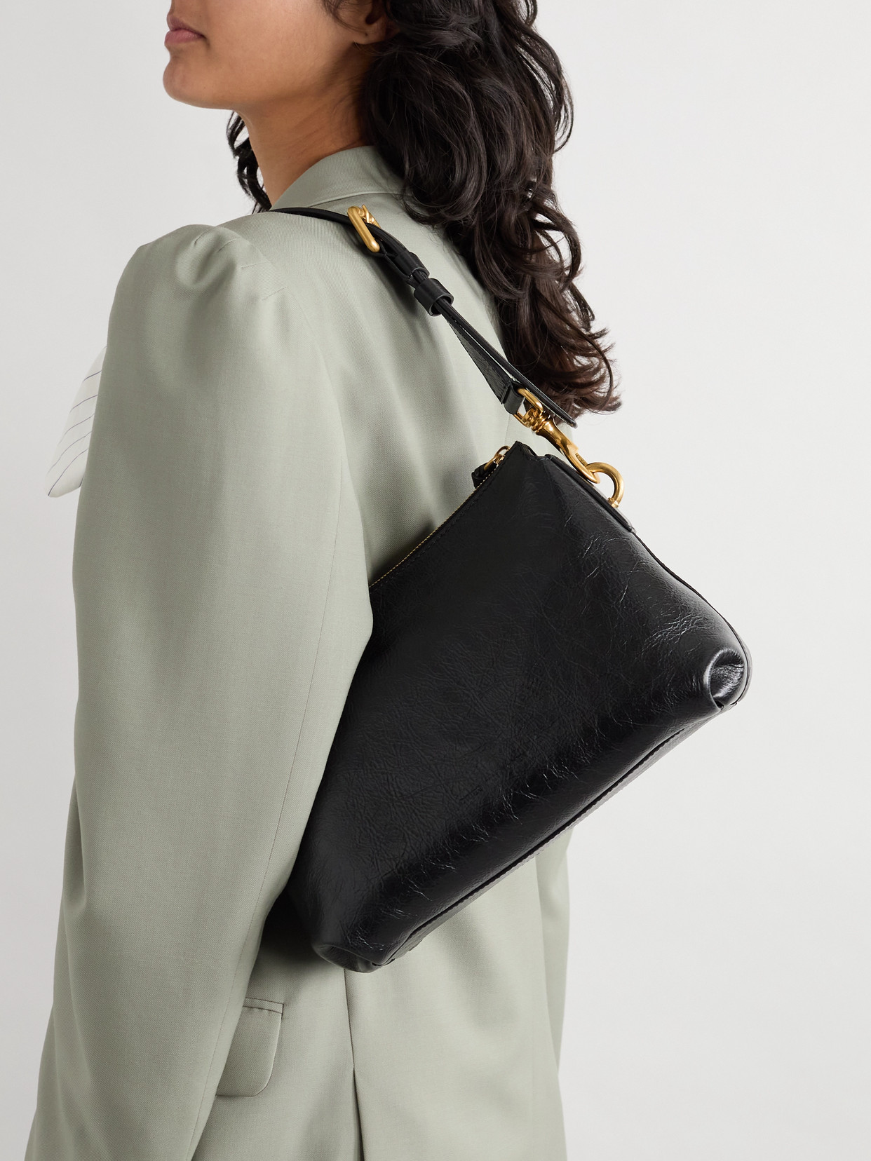 Dries Van Noten Textured-leather Shoulder Bag In Black