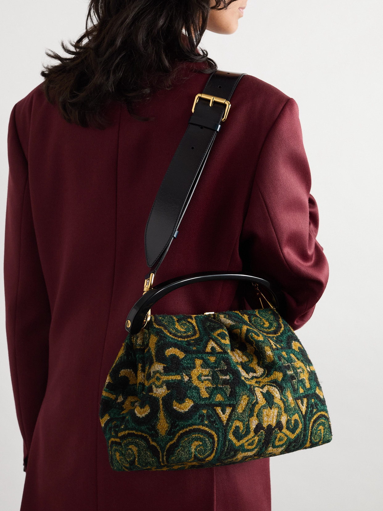 Dries Van Noten Pleated Jacquard Tote In Multi