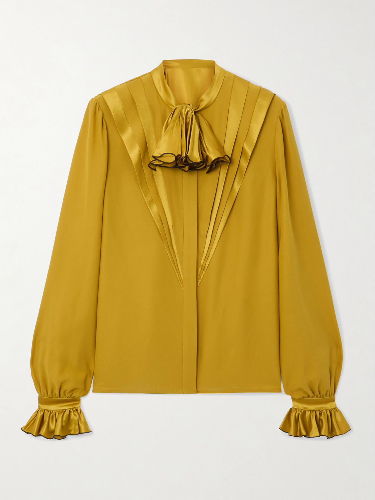 Valentino Ruffle Pleated Silk Blouse In Gold