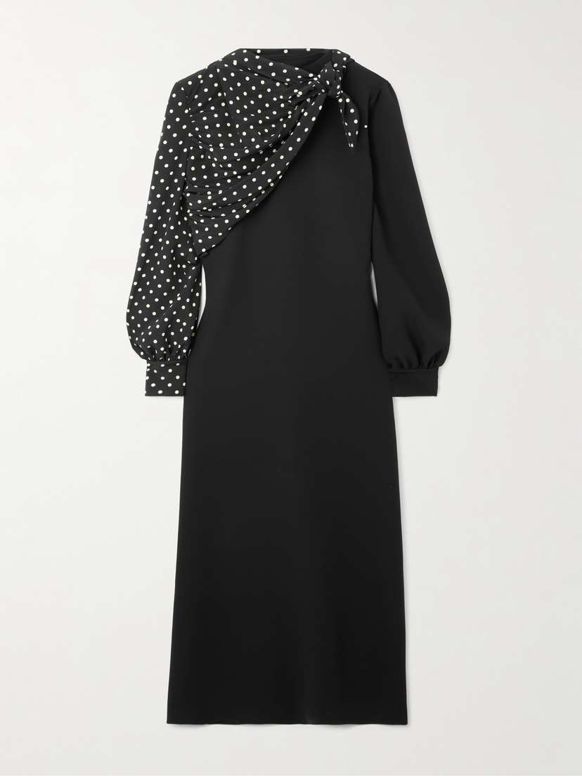 Valentino Garavani Draped Polka-dot Silk Midi Dress