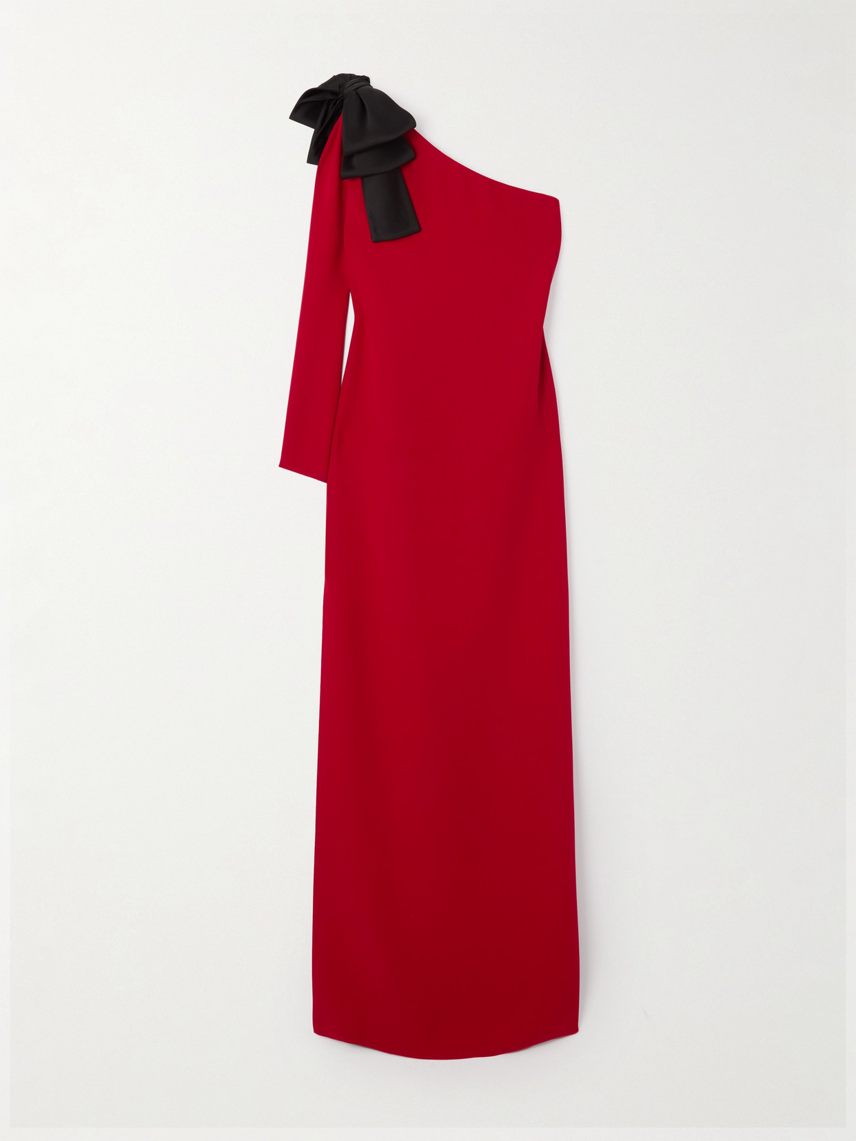 Valentino One-sleeve Bow-detailed Silk-crepe Gown In Red