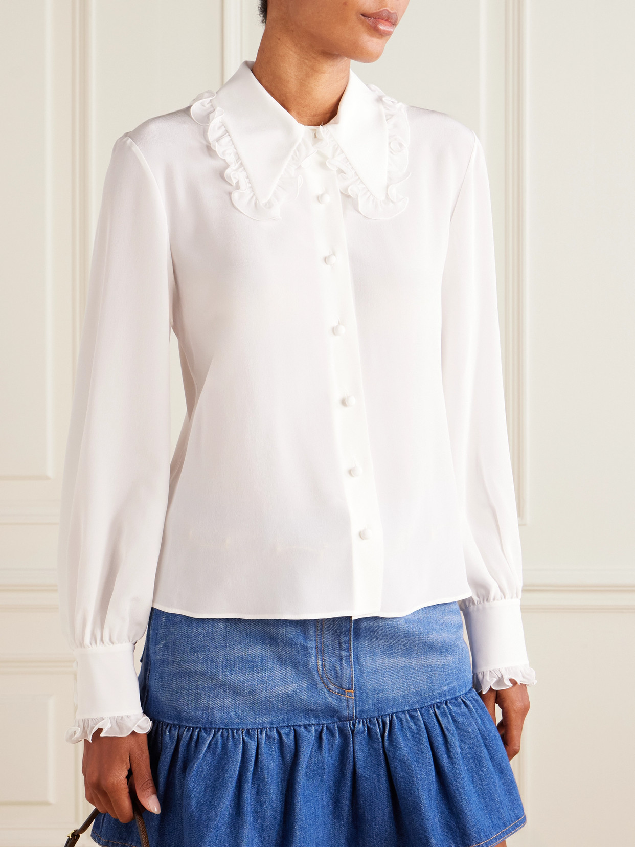 Garavani - Ruffled Silk-Crepe Shirt