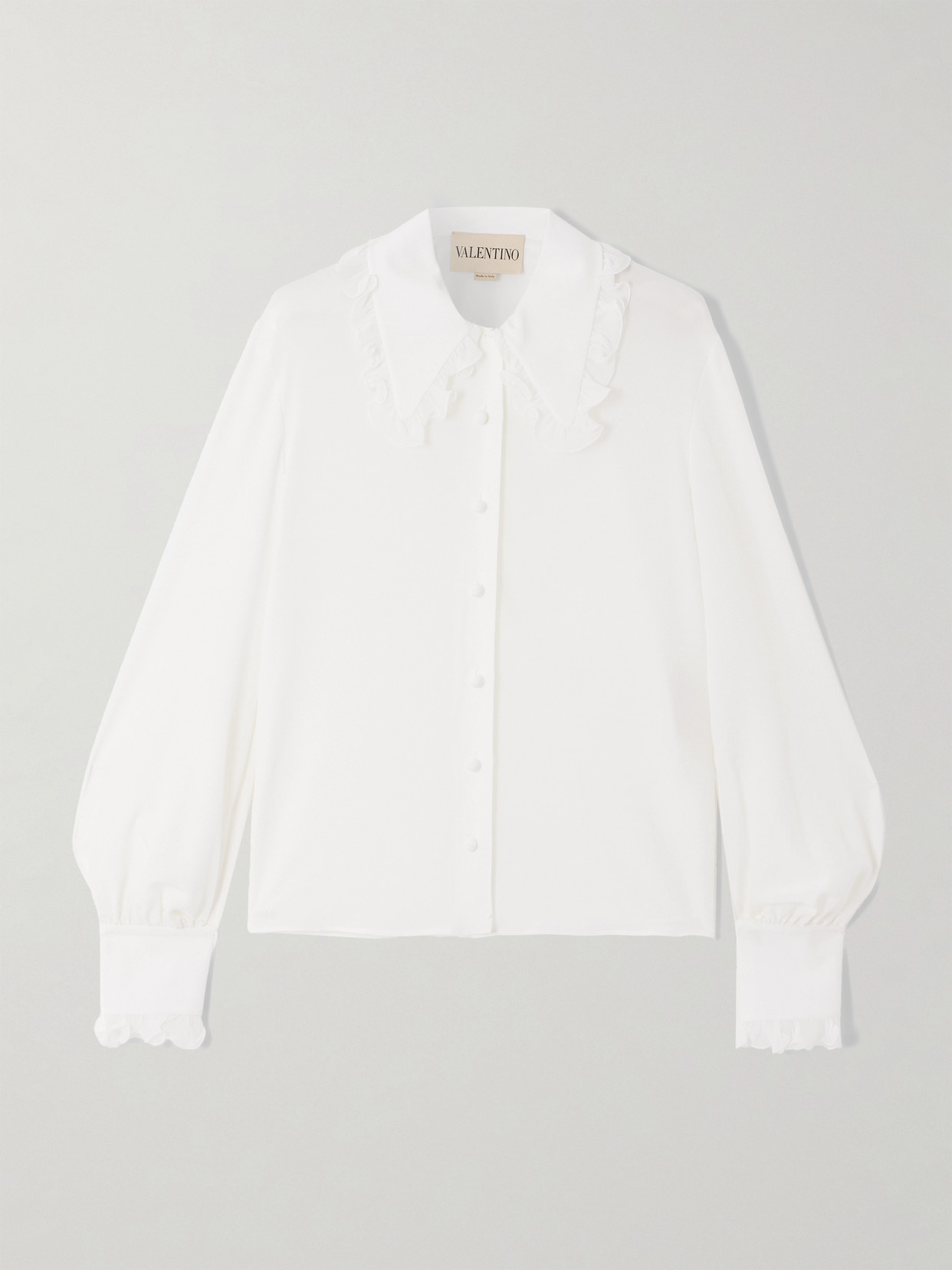 Valentino Ruffled Silk-crepe Shirt In White