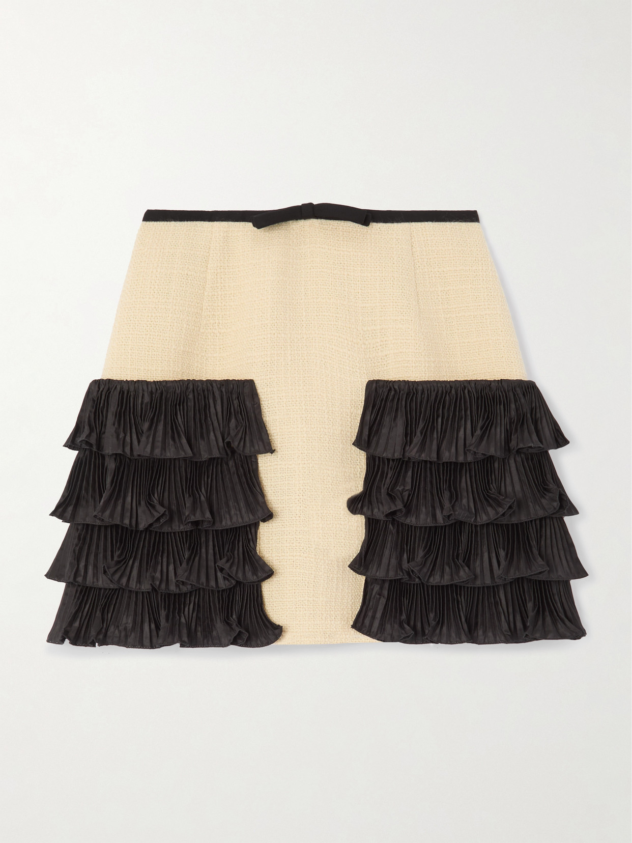 Valentino Ruffled Taffeta-trimmed Wool-blend Tweed Mini Skirt In White