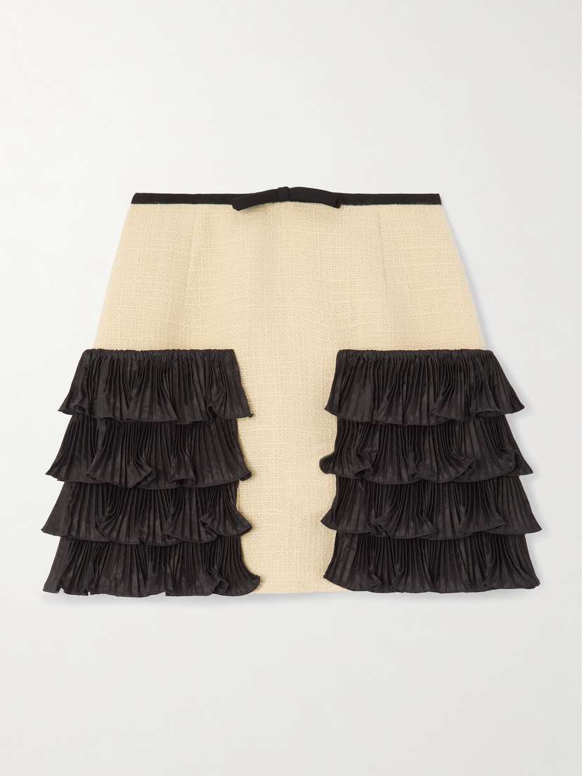 Valentino Garavani — Ruffled taffeta-trimmed wool-blend tweed mini skirt