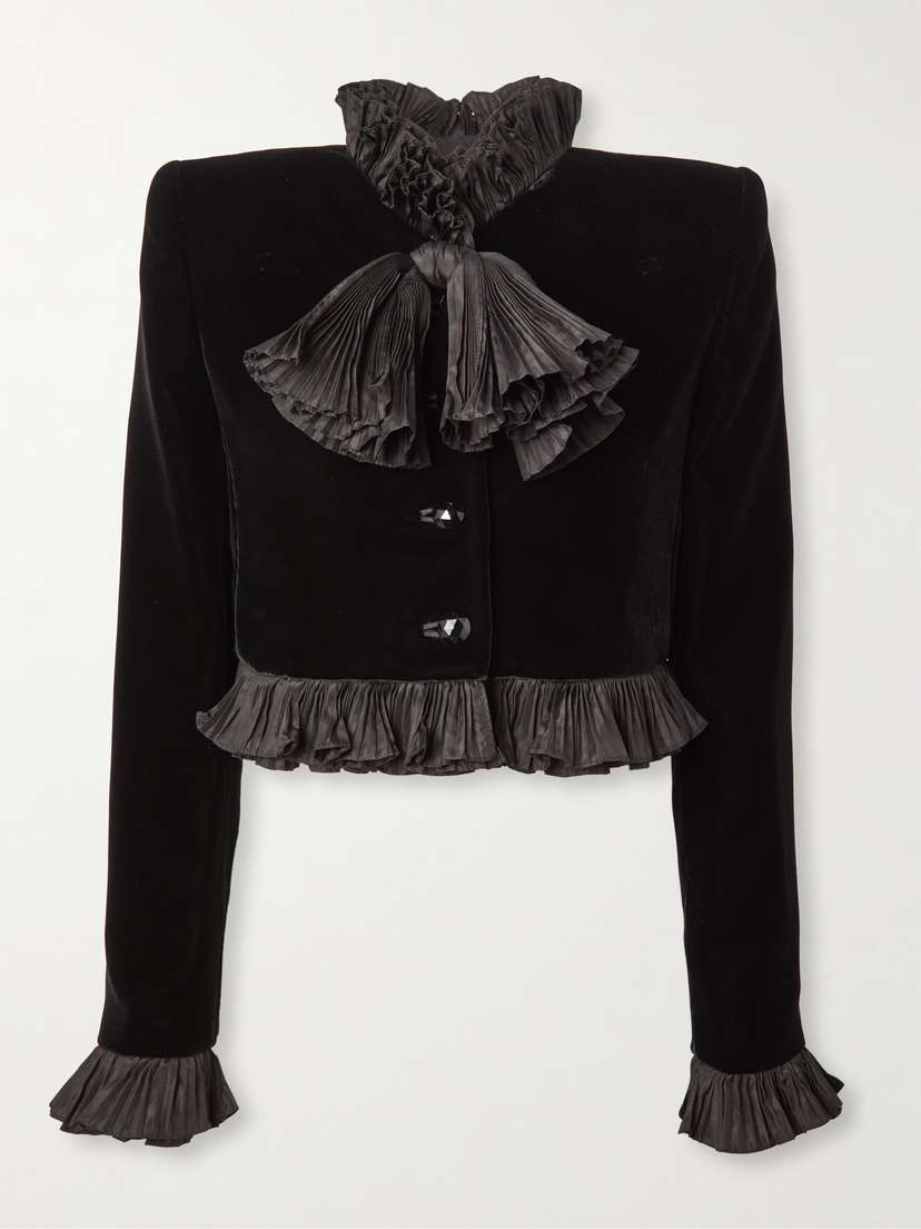 Valentino Garavani Ruffled Silk Taffeta-trimmed Velvet Jacket