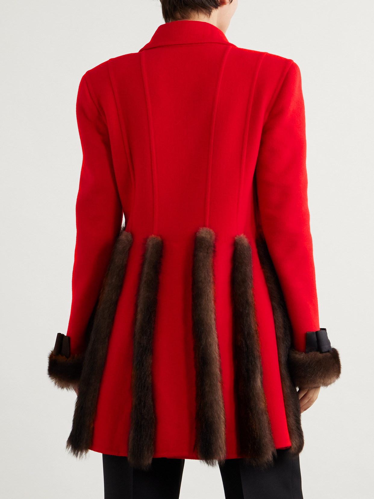 Valentino Bow-detailed- Shearling-trimmed Cashmere Coat In Red