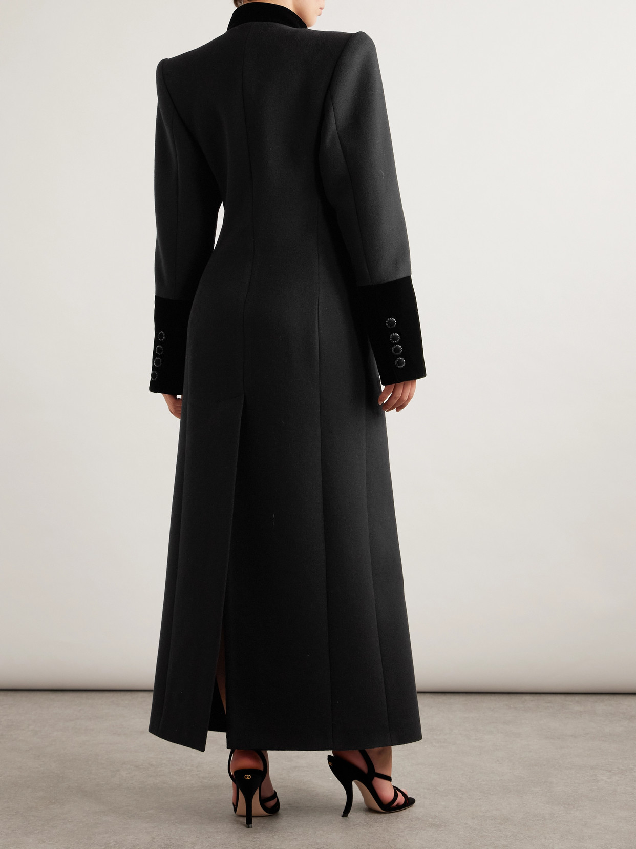 Garavani - Bow-Detailed Velvet-Trimmed Wool And Cashmere-Blend Coat