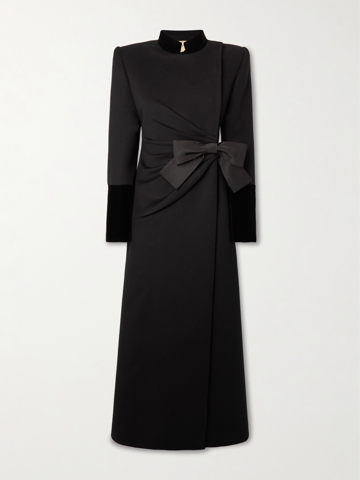 Valentino Bow-detailed Velvet-trimmed Wool And Cashmere-blend Coat In Black