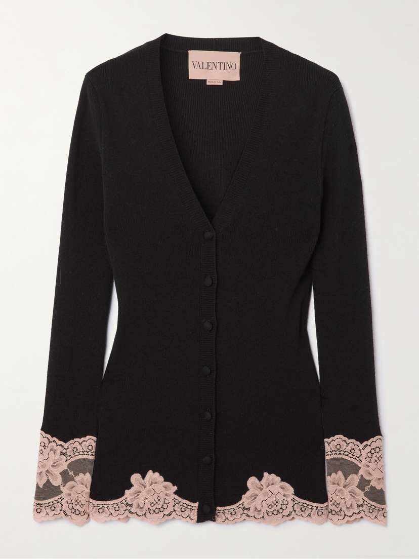 Valentino Garavani Lace-trimmed Cashmere Cardigan