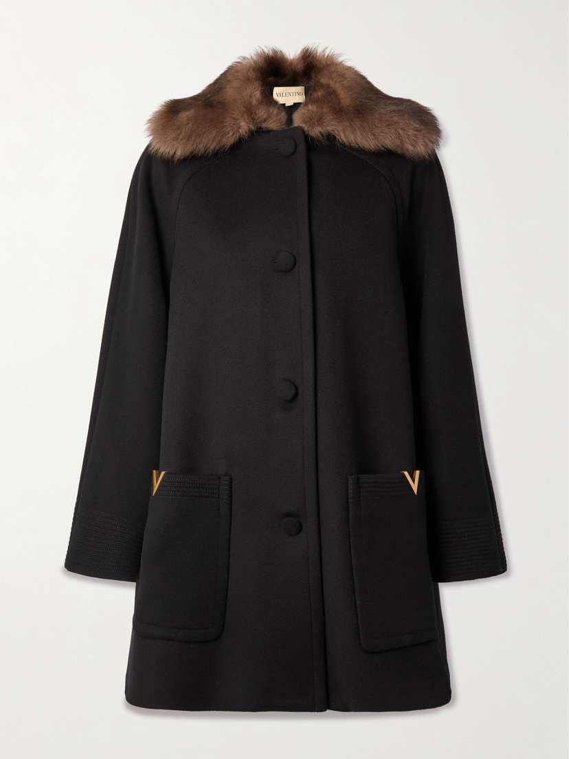 Valentino Garavani Shearling-trimmed Embellished Wool Coat