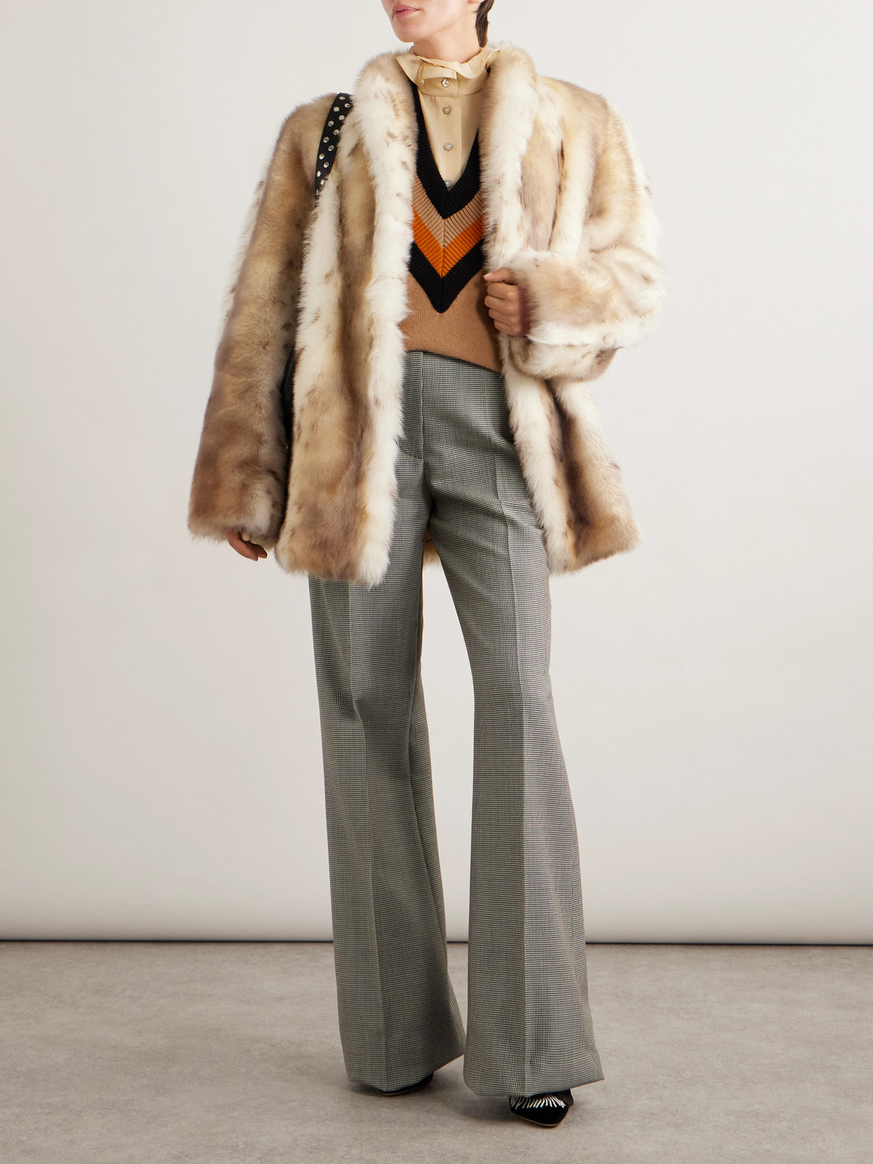 Valentino Printed Shearling Coat In Neutral