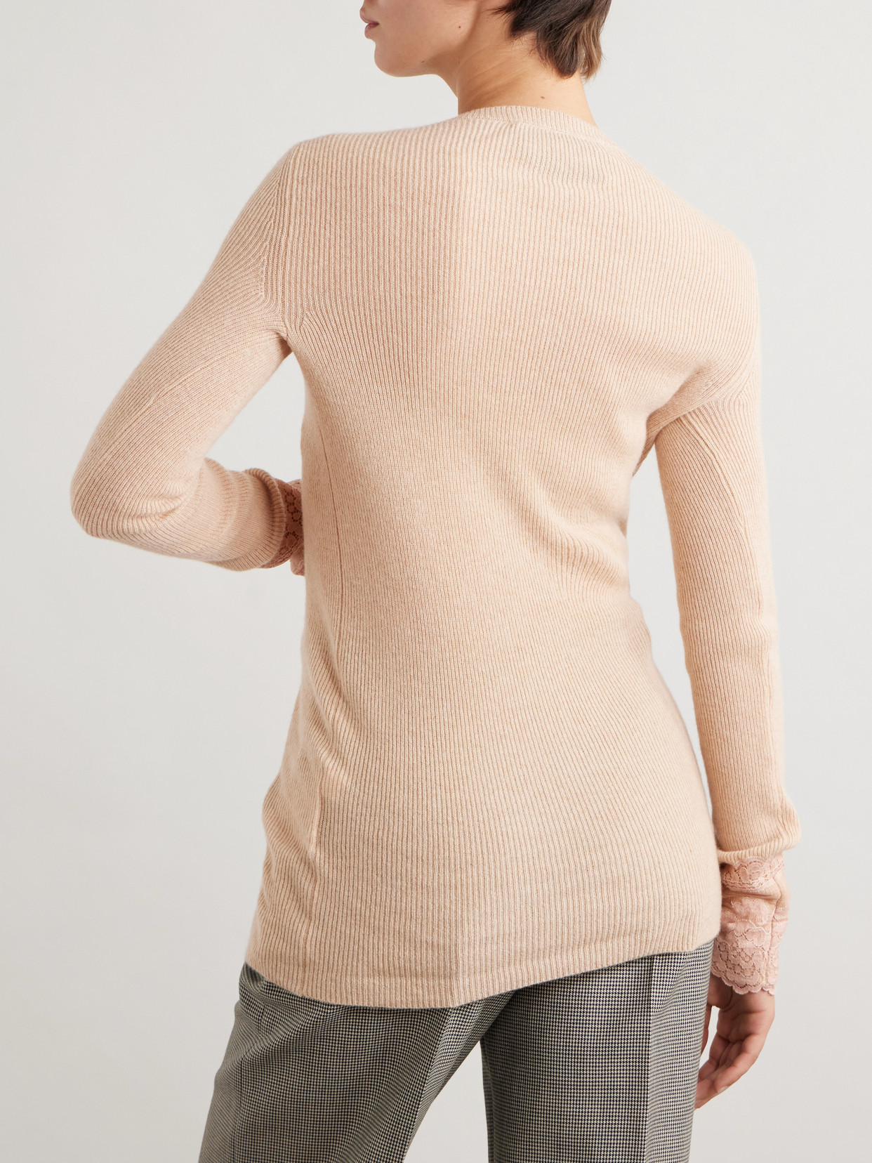 Garavani - Lace-Trimmed Ribbed Cashmere Top