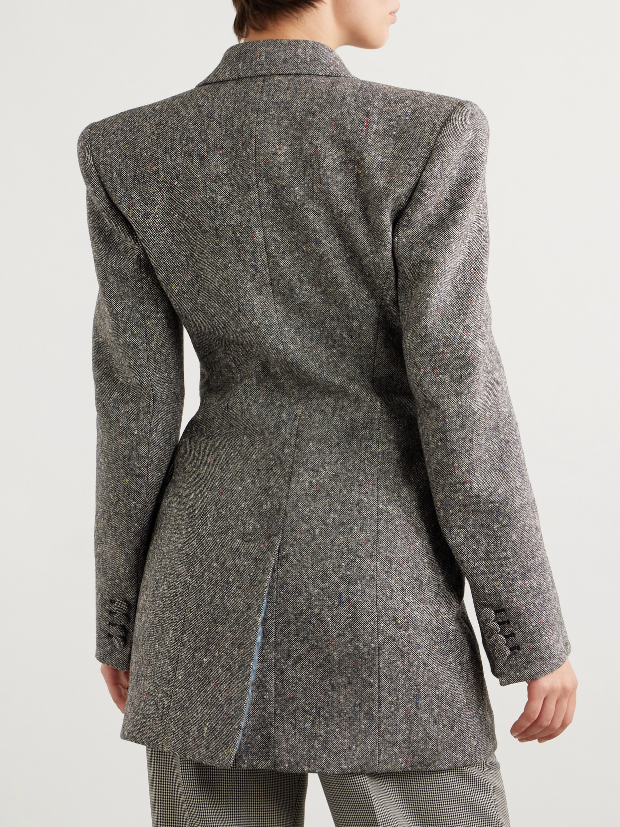 Valentino Double-breasted Wool-blend Tweed Blazer In Gray