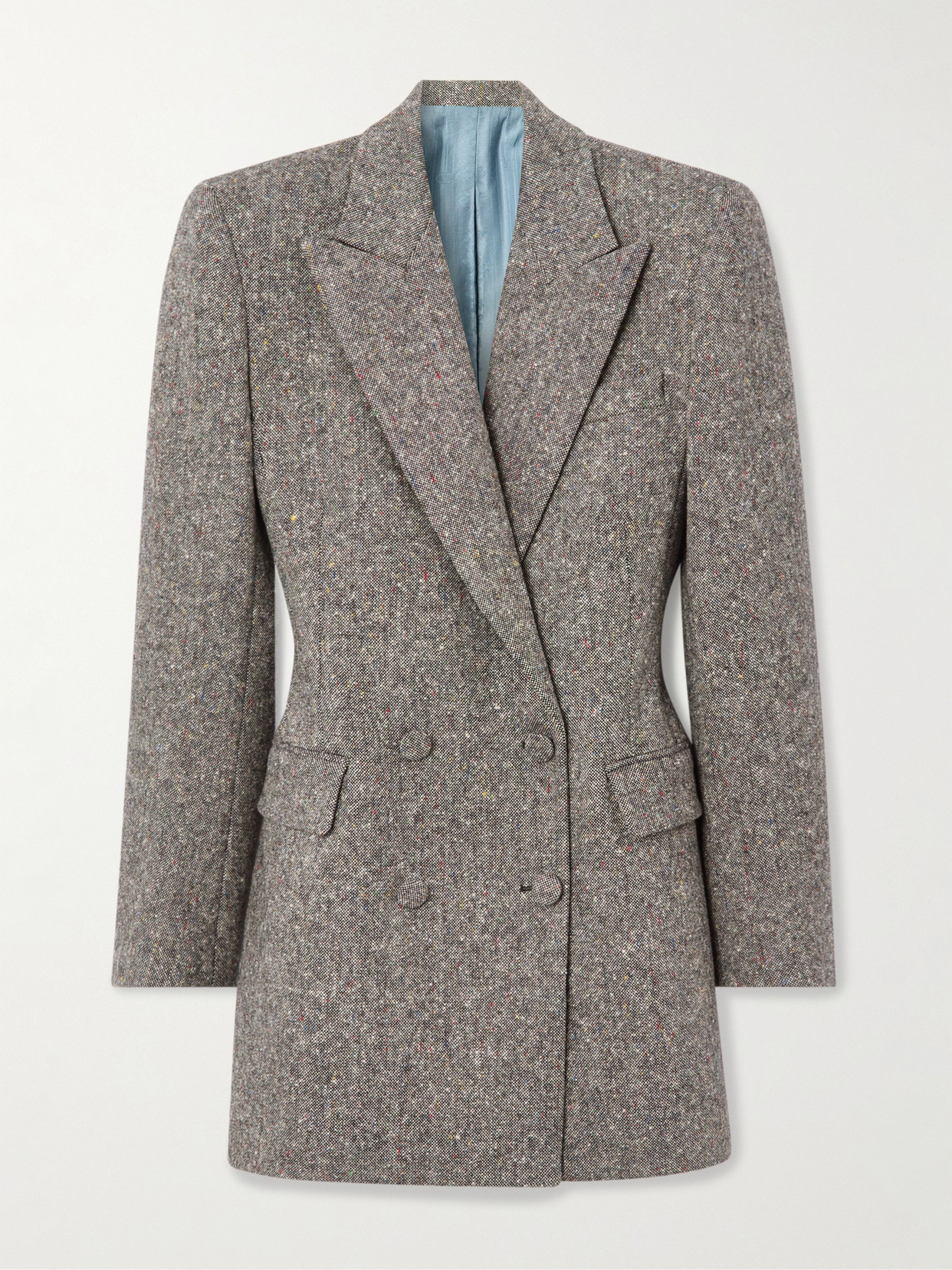 Valentino Double-breasted Wool-blend Tweed Blazer In Gray