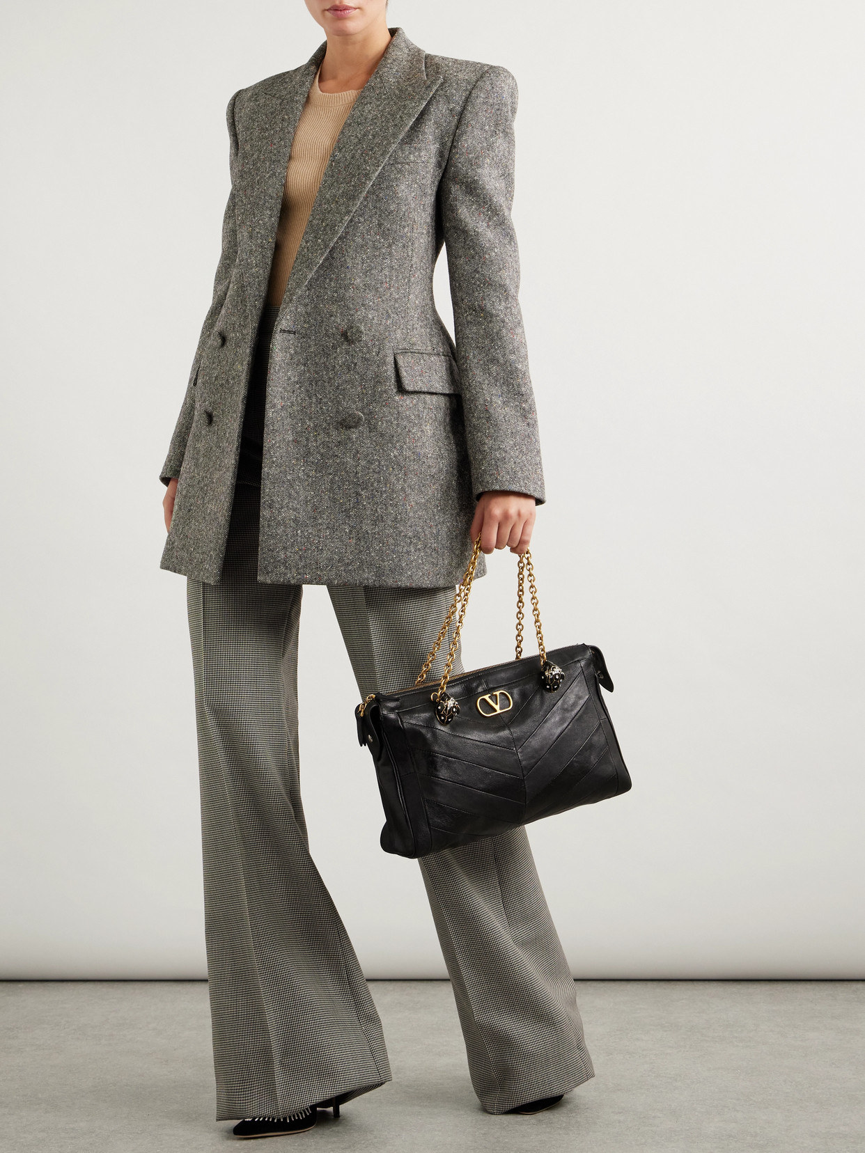 Valentino Double-breasted Wool-blend Tweed Blazer In Gray
