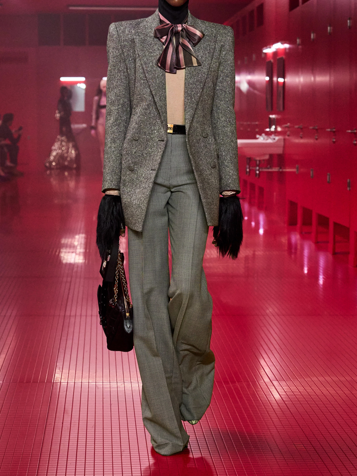 Valentino Double-breasted Wool-blend Tweed Blazer In Gray