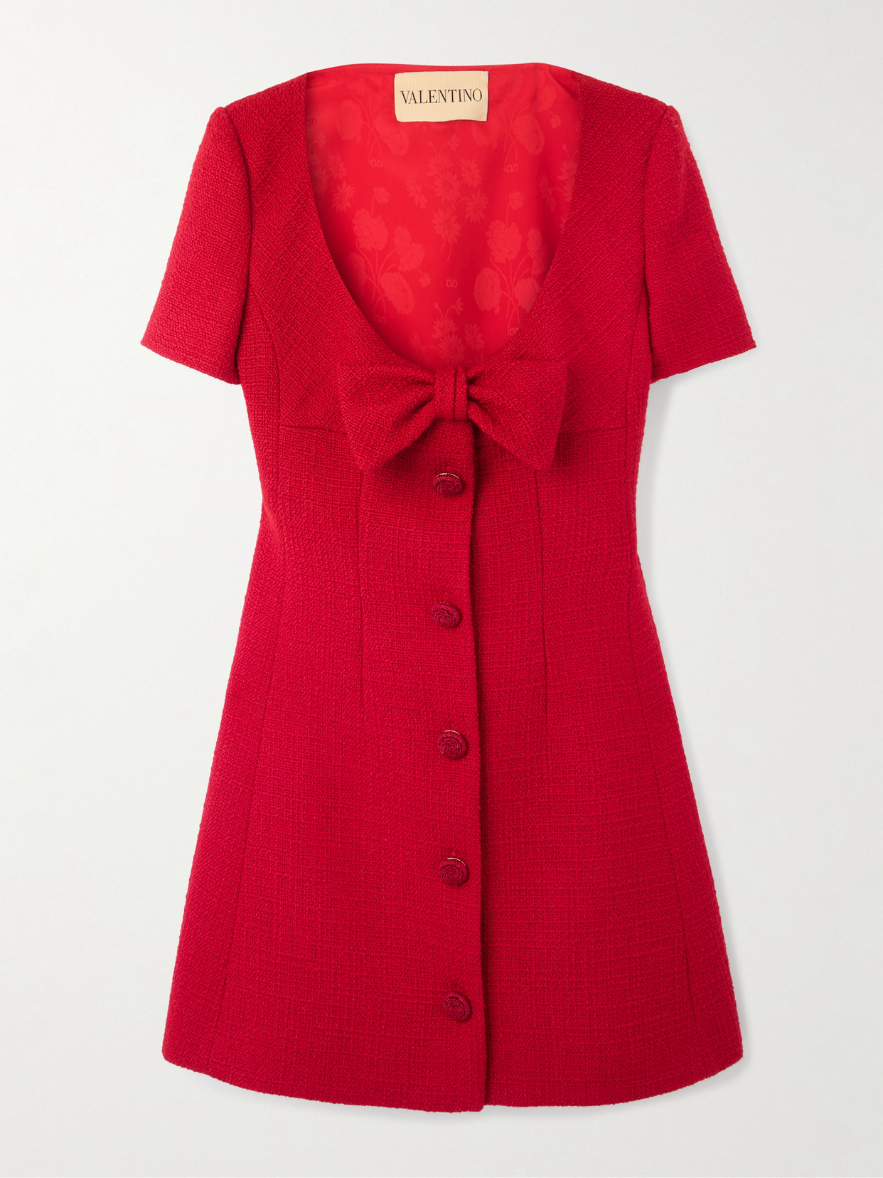 Valentino Bow-detailed Wool-blend Tweed Mini Dress In Red