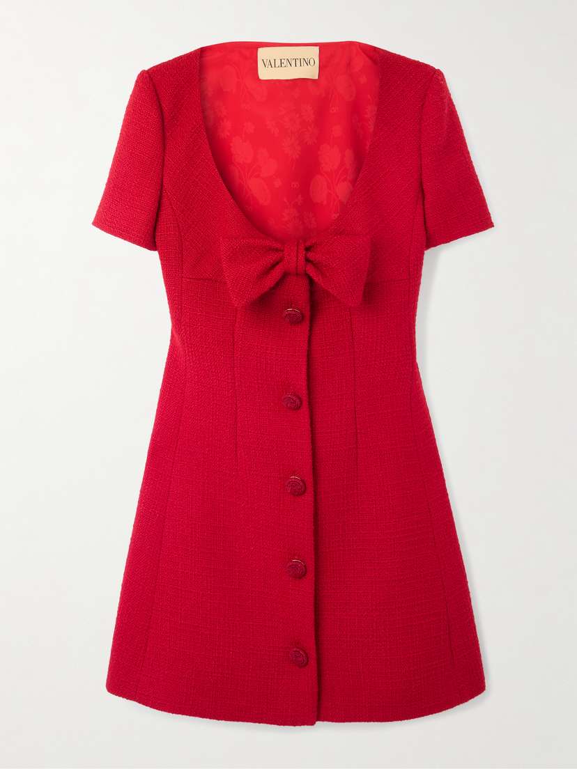 Valentino Garavani Bow-detailed Wool-blend Tweed Mini Dress