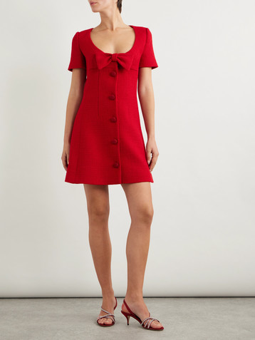 Valentino Garavani Bow-detailed wool-blend tweed mini dress