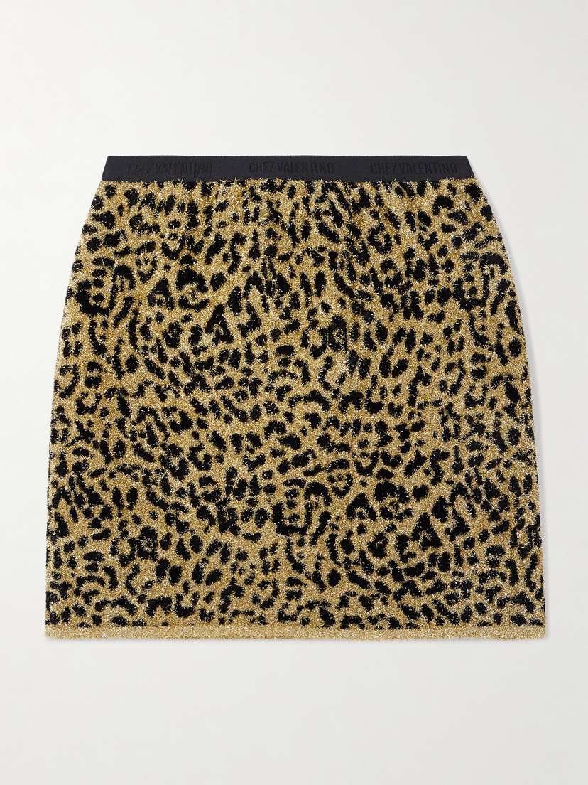 Valentino Garavani — Leopard-jacquard Lurex mini skirt