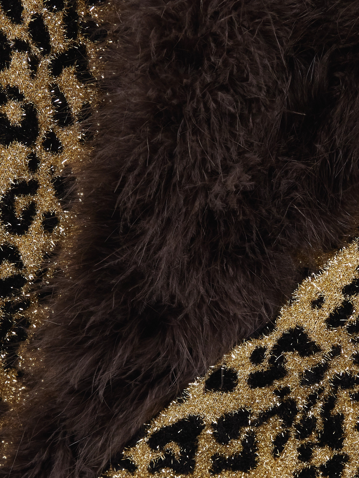 Valentino Feather And Shearling-trimmed Leopard-jacquard Lurex Cardigan In Multi