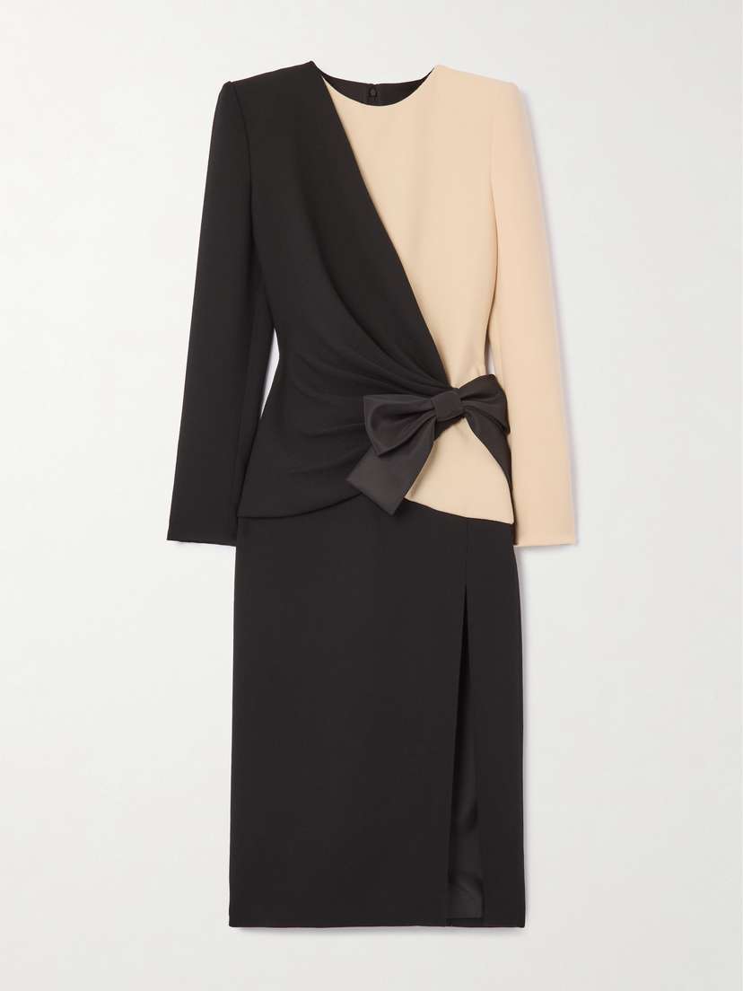 Valentino Garavani Bow-detailed Two-tone Wool Midi Dress